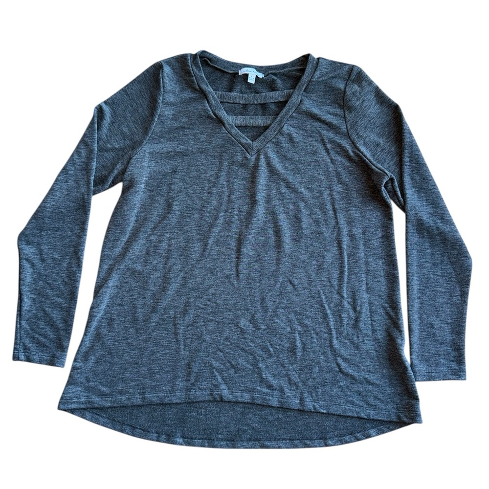White Birch Charcoal Gray V-Neck Long Sleeve Knit Top Women’s Size Large